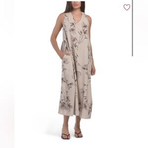Linen Rachel Zoe Botanical Print Dress in Cream